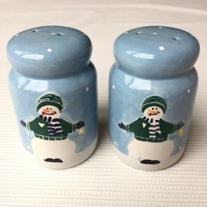 Marijke GHA Snowman Blue Salt & Pepper Shaker Set Winter Snow Vintage Retro Cute